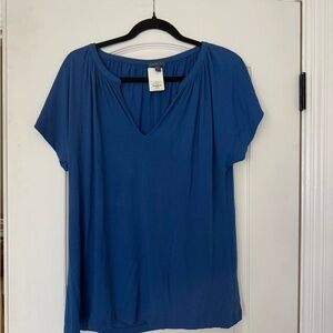 Lilla P Deep Blue Short Sleeve Dolman V Neck Tee Peruvian Cotton Soft